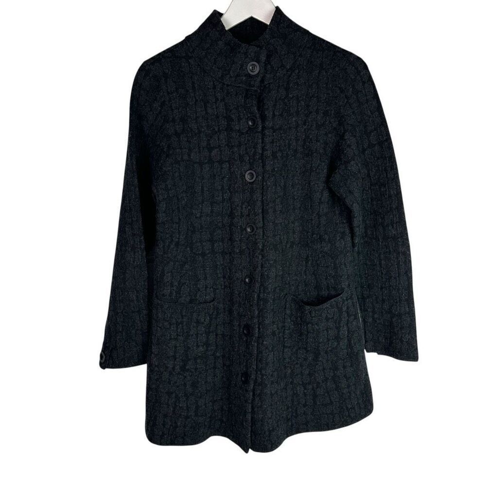 Eileen Fisher Large Petite Button Front High Neck Cardigan